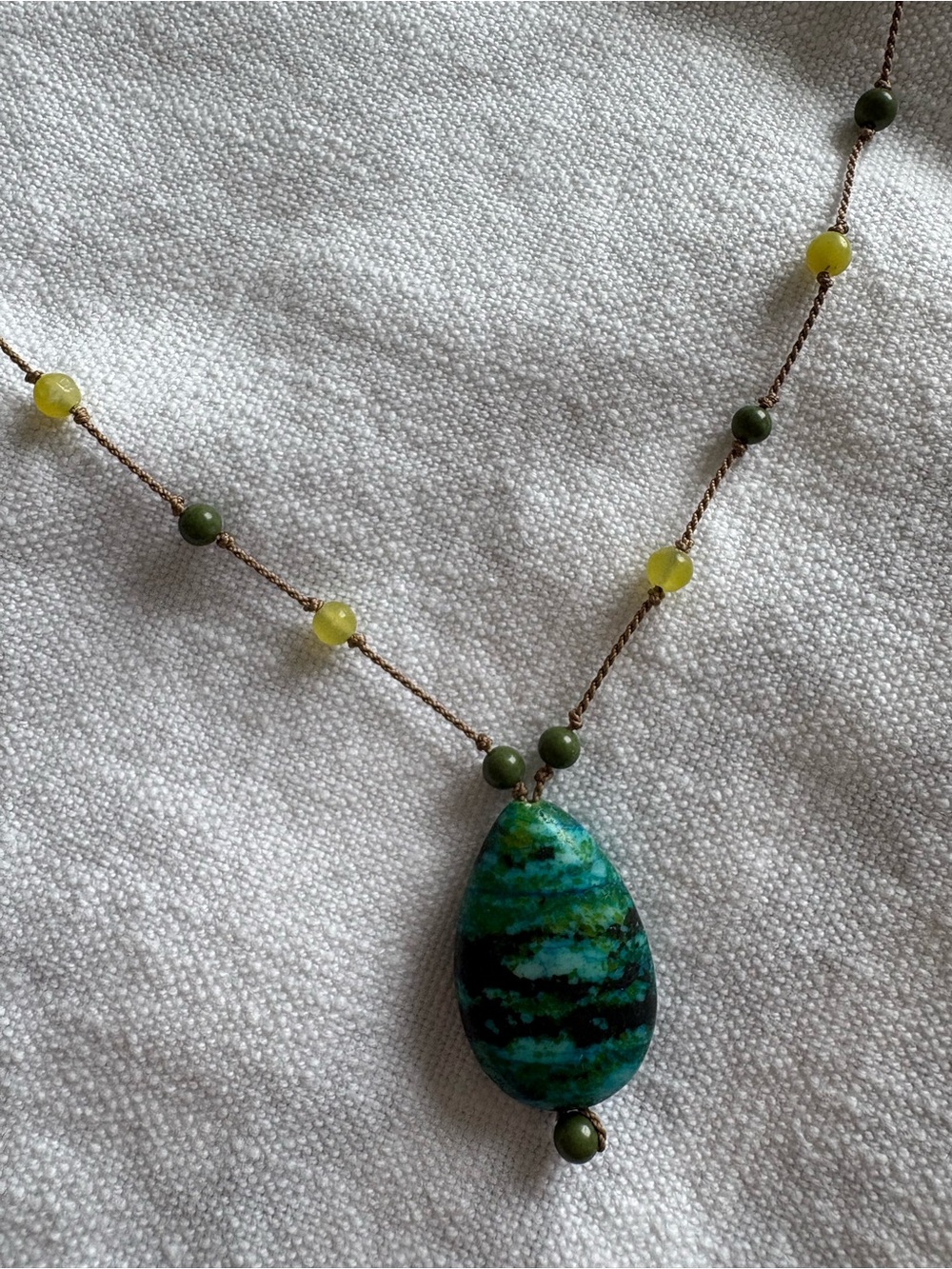 Artisan Chrysocolla Stone Pendant Necklace Magnetic Closure Boho Gemstone